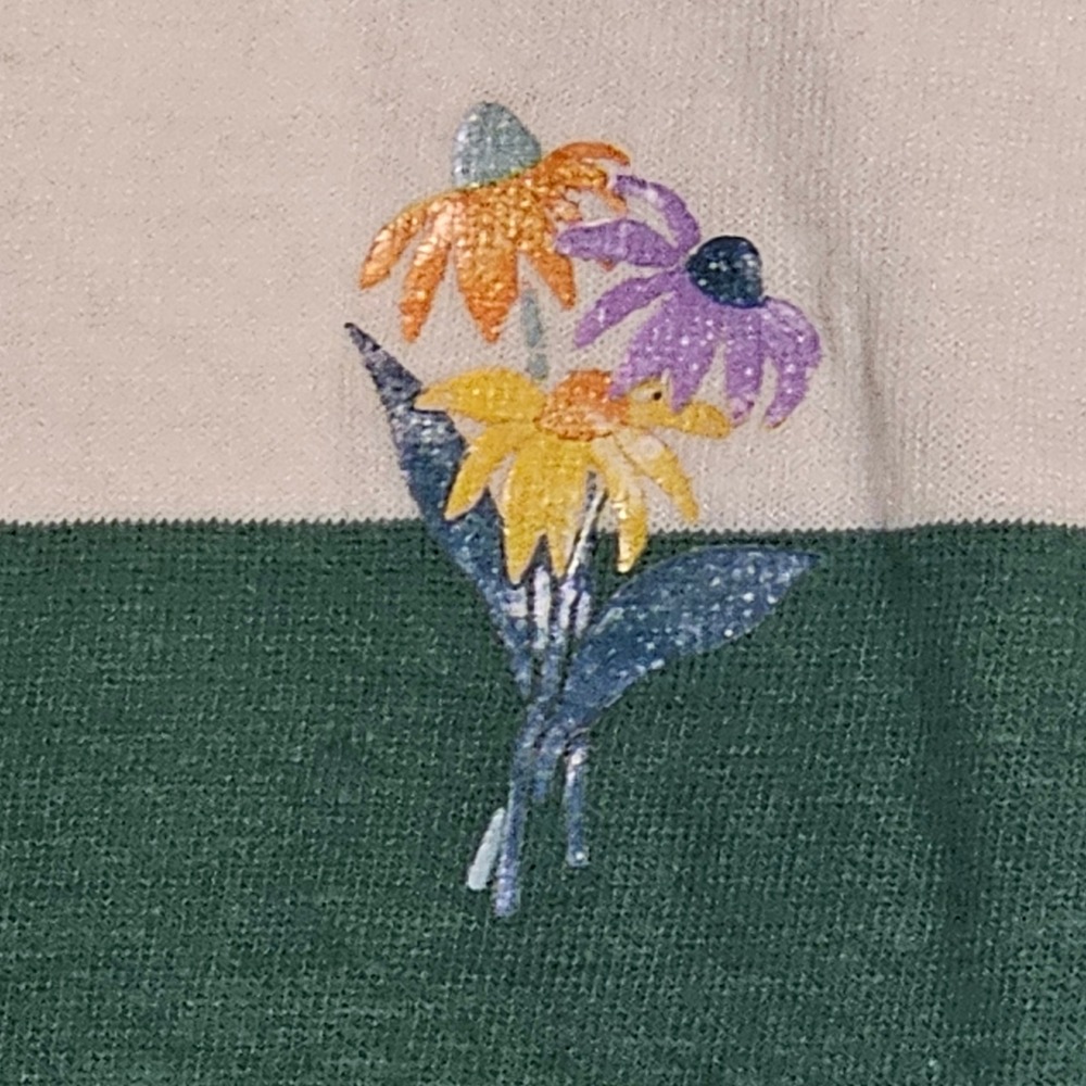 Denim & Flower Ricky Singh Medium Green Cream Striped Floral Embroidered T-Shirt - Picture 3 of 10